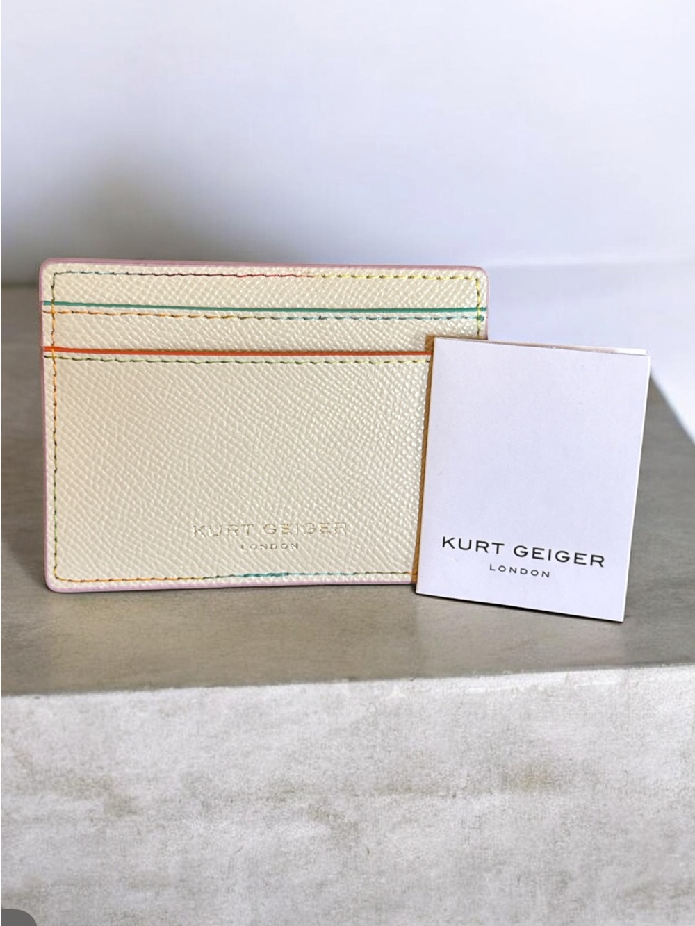 Kurt Geiger Cream Leather Card Holder with Pastel Trim Accents